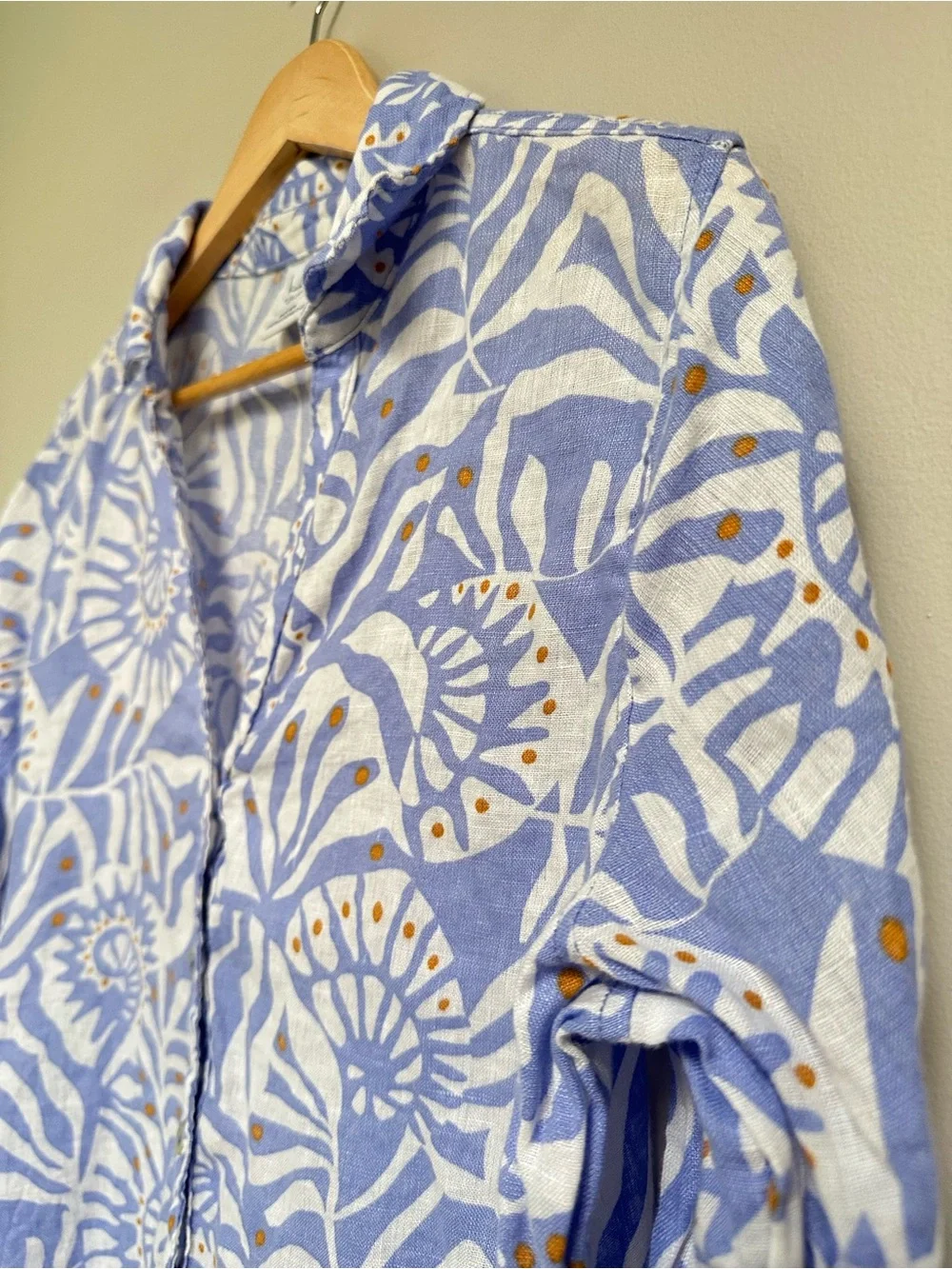 Nicole Miller 100% Linen Long Sleeve Shell Pattern Printed Blouse Women’s Large - Picture 4 of 12
